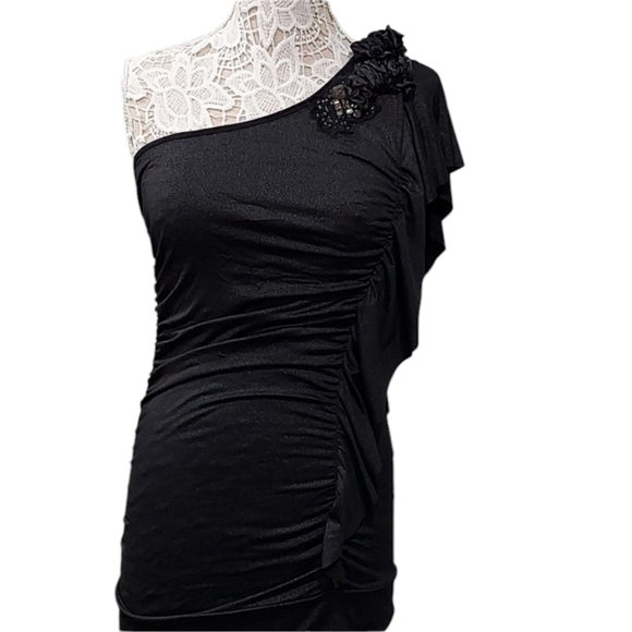 Y2k Studio y maurices black sparkle one shoulder embellished stretch dress Sz S - Picture 1 of 12